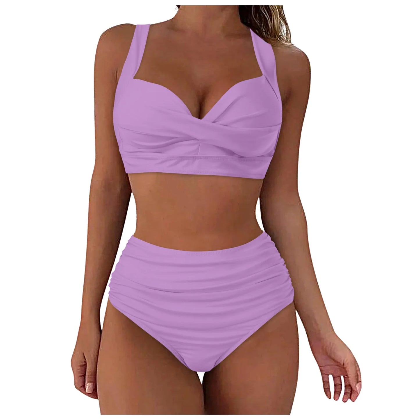 Sexy Push Up Two Piece Swimsuit Vintage Ruched High Waist Bikini Set