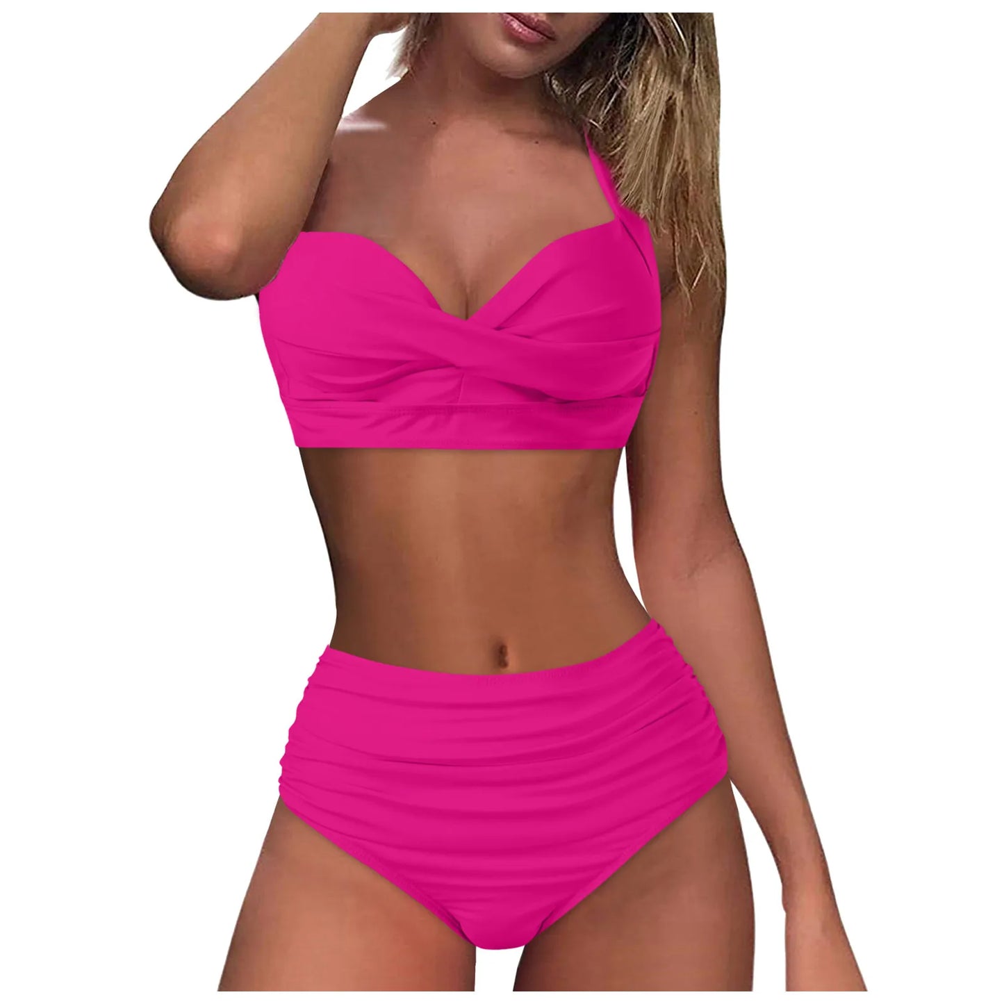 Sexy Push Up Two Piece Swimsuit Vintage Ruched High Waist Bikini Set