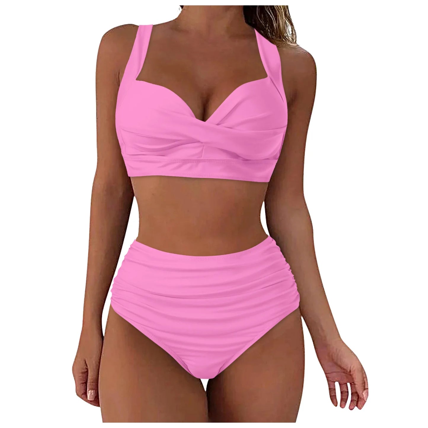 Sexy Push Up Two Piece Swimsuit Vintage Ruched High Waist Bikini Set